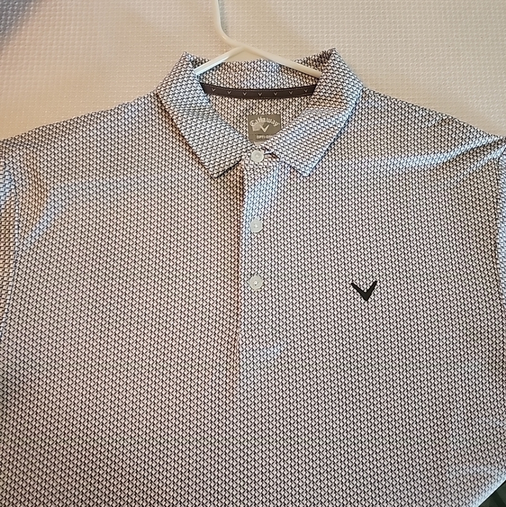 Callaway Men Golf Dry Fit Patterned Gray Polo Shirt XL